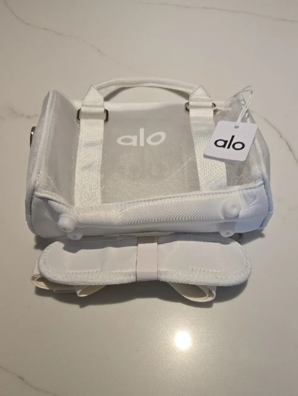 Alo White Mesh Mini Tote Bag